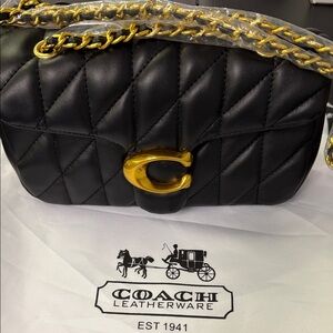 Coach Quilted Black Leather Crossbody with Gold Chain